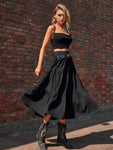 Elastic Waist Tiered Midi Skirt