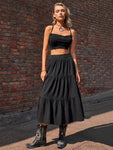 Elastic Waist Tiered Midi Skirt