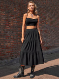 Elastic Waist Tiered Midi Skirt