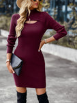 Cutout High Neck Ribbed Sweater Dress