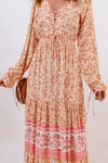 Bohemian Lace-Up Long Sleeve Maxi Dress