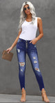 Button Front Frayed Ankle Skinny Jeans