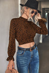 Animal Print Tie-Back Cropped Blouse